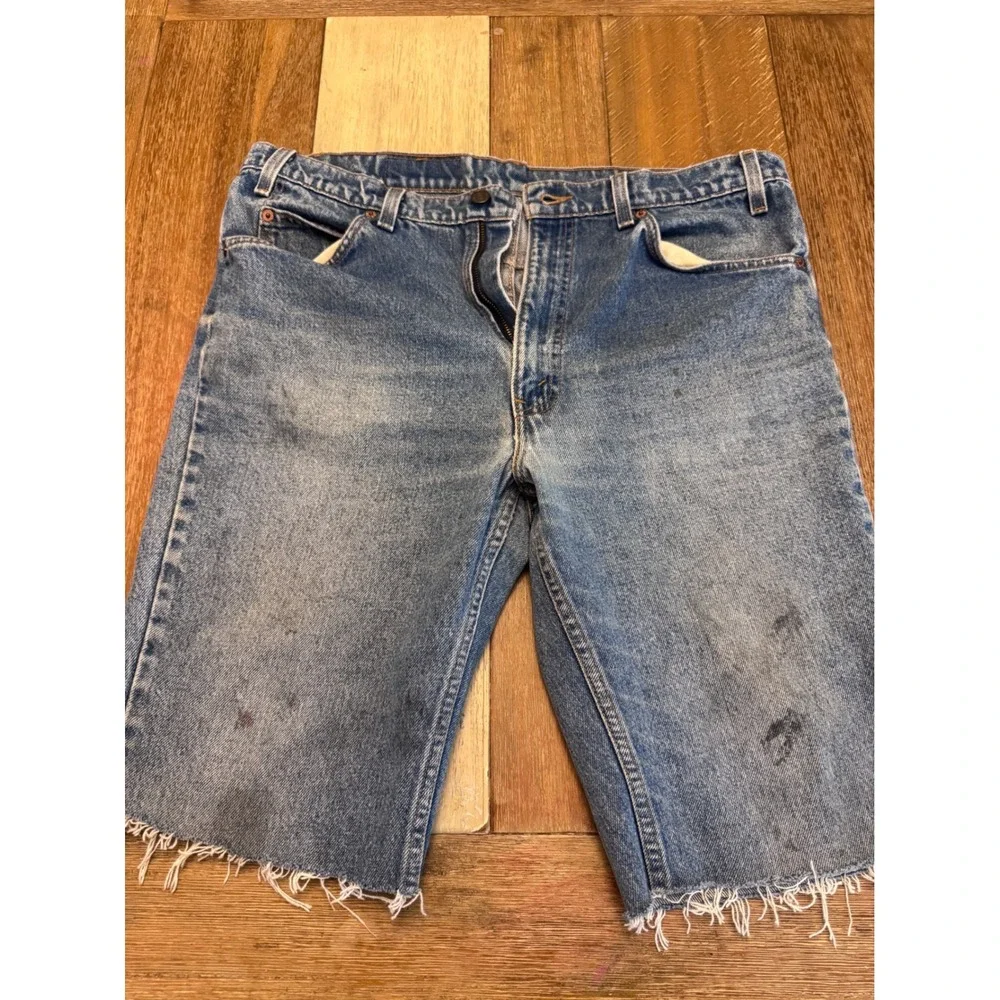 Levi's 517 Denim Shorts Mens 38 Blue Fair Orange Tab Cut Off Distressed Frayed